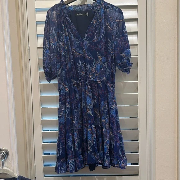 Ralph Lauren Sz 12 Blue Floral Dress - Picture 1 of 7